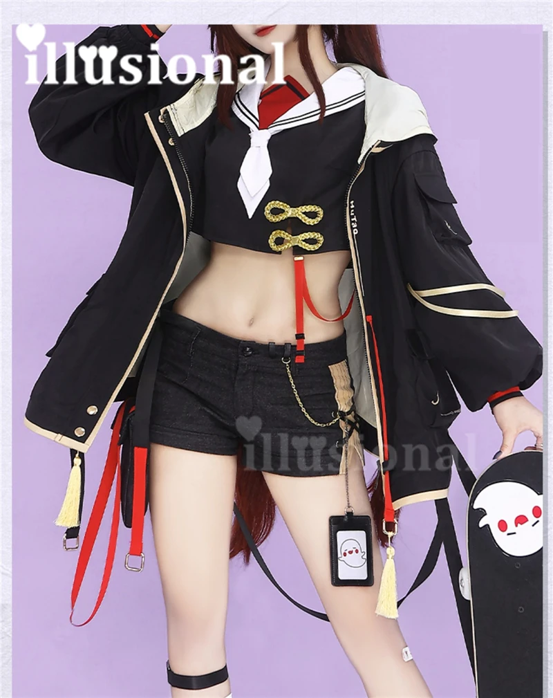 illusional Genshin Impact Hutao Cosplay Costume Anime Skateboard Girl Hutao Daily Unifrom full set