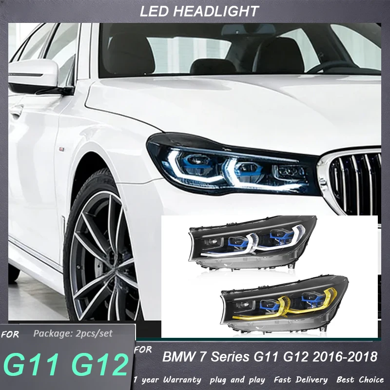 

Suitable for 2016-2018 BMW 7 Series G12 headlight assembly modification new blue frame LED lens daytime running light steering