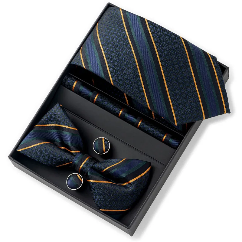 Afbeelding 3: Cadeauset voor heren met gestreepte stropdas en vlinderdas, geschikt als cadeau voor de feestdagen en voor zakelijk gebruik.
