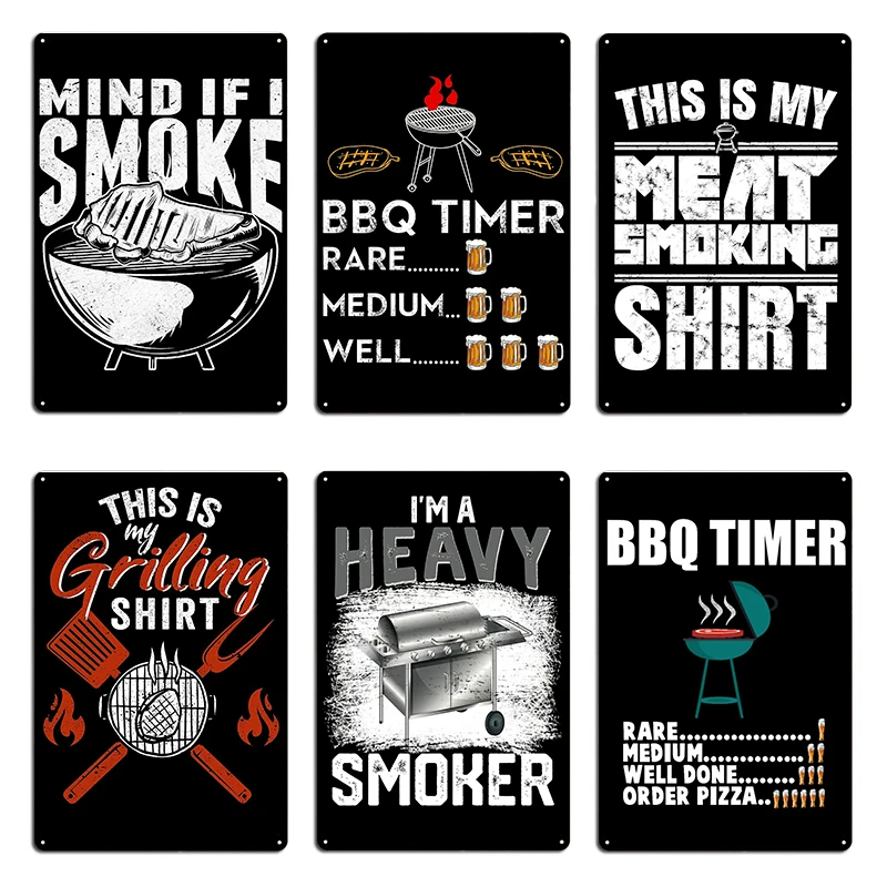 Funny Grilling BBQ Smoker quote grilllover men barbeque meat smoking Meat Metal Club Classic Wall Decor Mural Tin Sign Poster