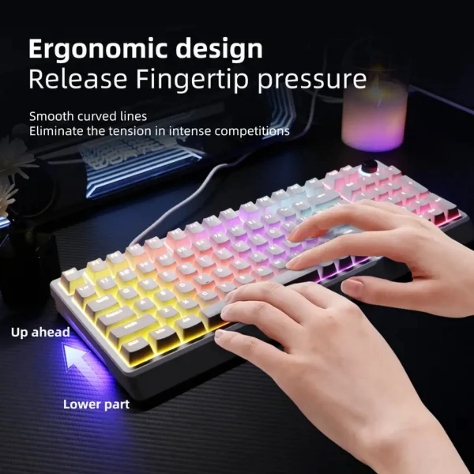 KL98 98 Keys Hot Swappable Mechanical Gaming Keyboard with Multifunctional Knob, Side RGB Strip Light, Adjustable Foldable Stand & Full Key Anti-ghosting