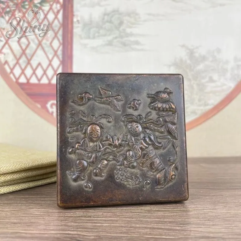 

Antique Old Copper Square Inkwell with Lid Panasonic Children's Inkwell Study Room Ornament