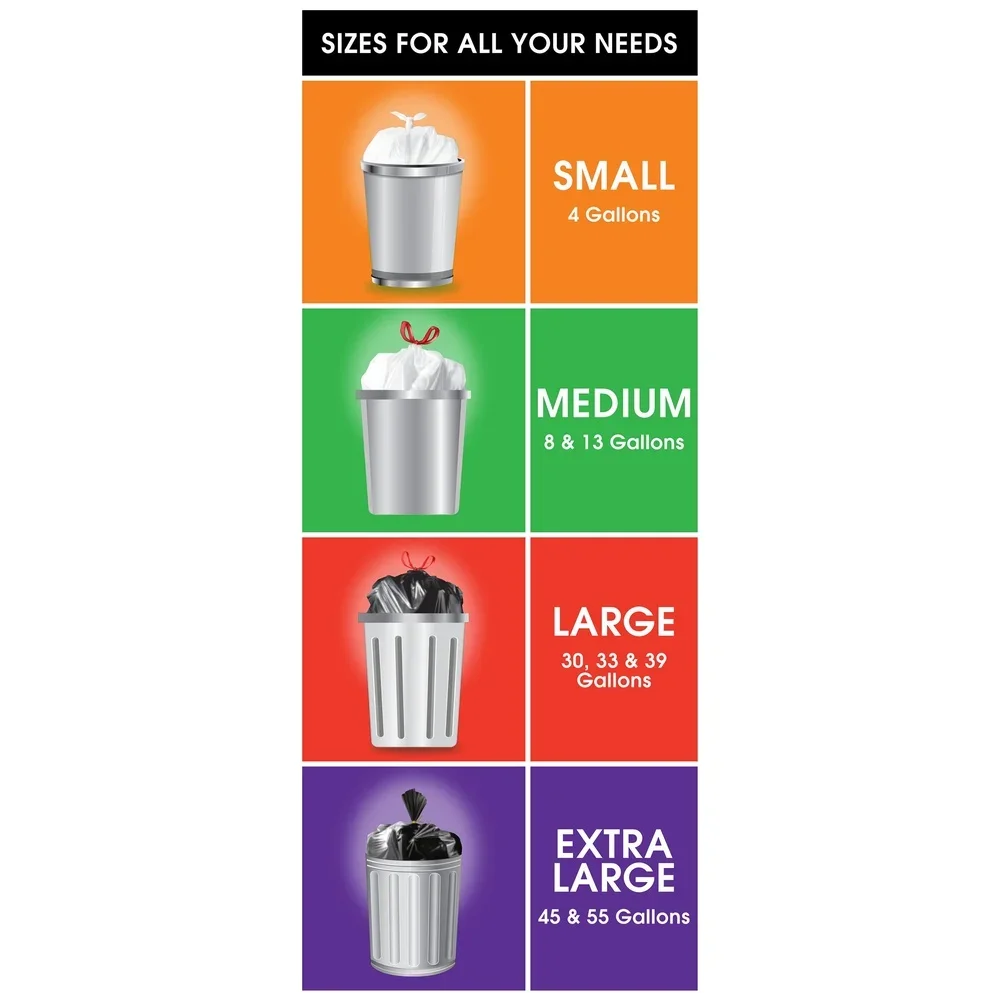 80 عدد 13 جالون أكياس قمامة المطبخ الطويلة الرباط مانعة للتسرب التحكم في الرائحة مقاومة للثقب فليكس قوي