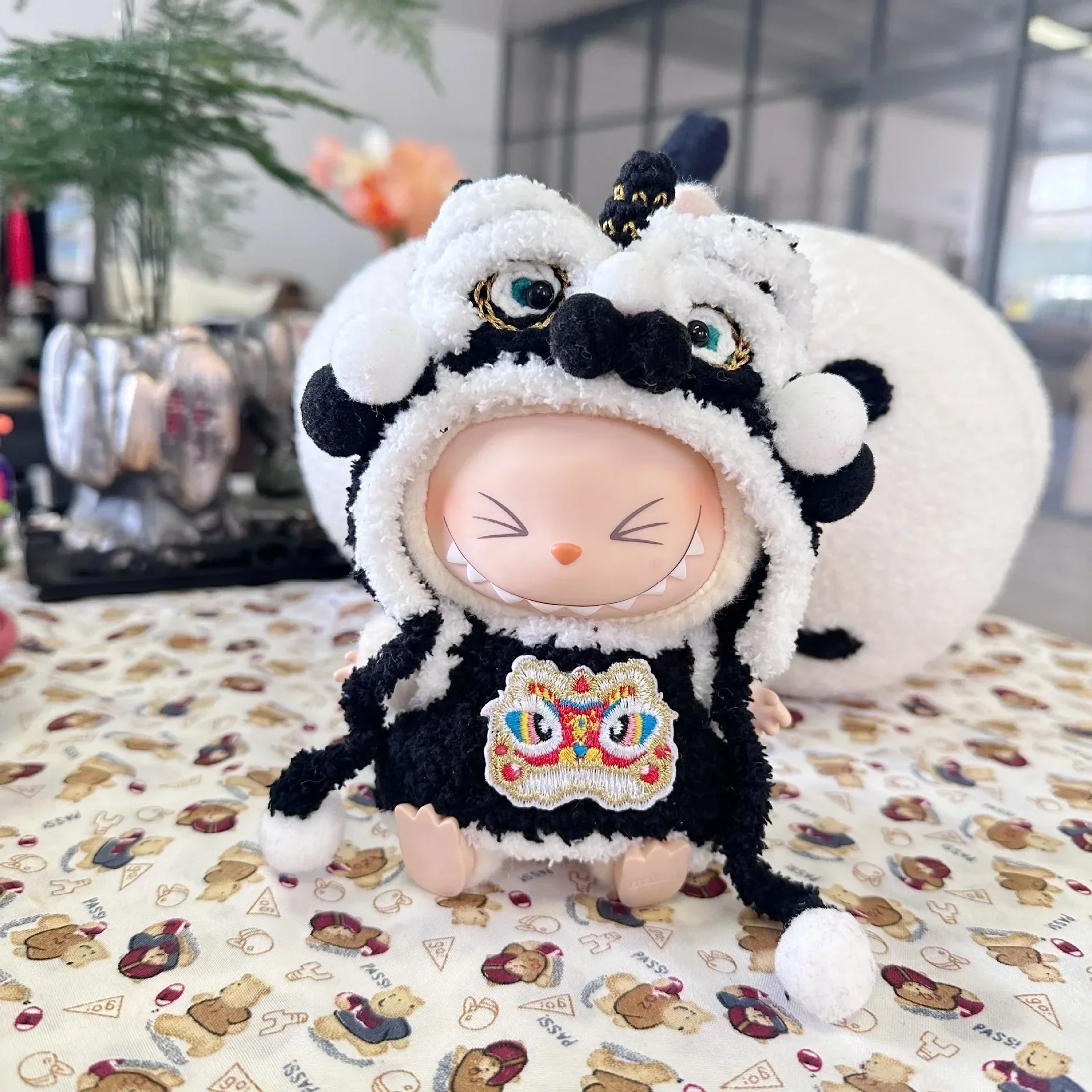 Mini Doll'S Clothes Outfit Accessories For Coca Cola Series 15-17cm Labubu Idol New Year's handmade lion dance suit Clothing