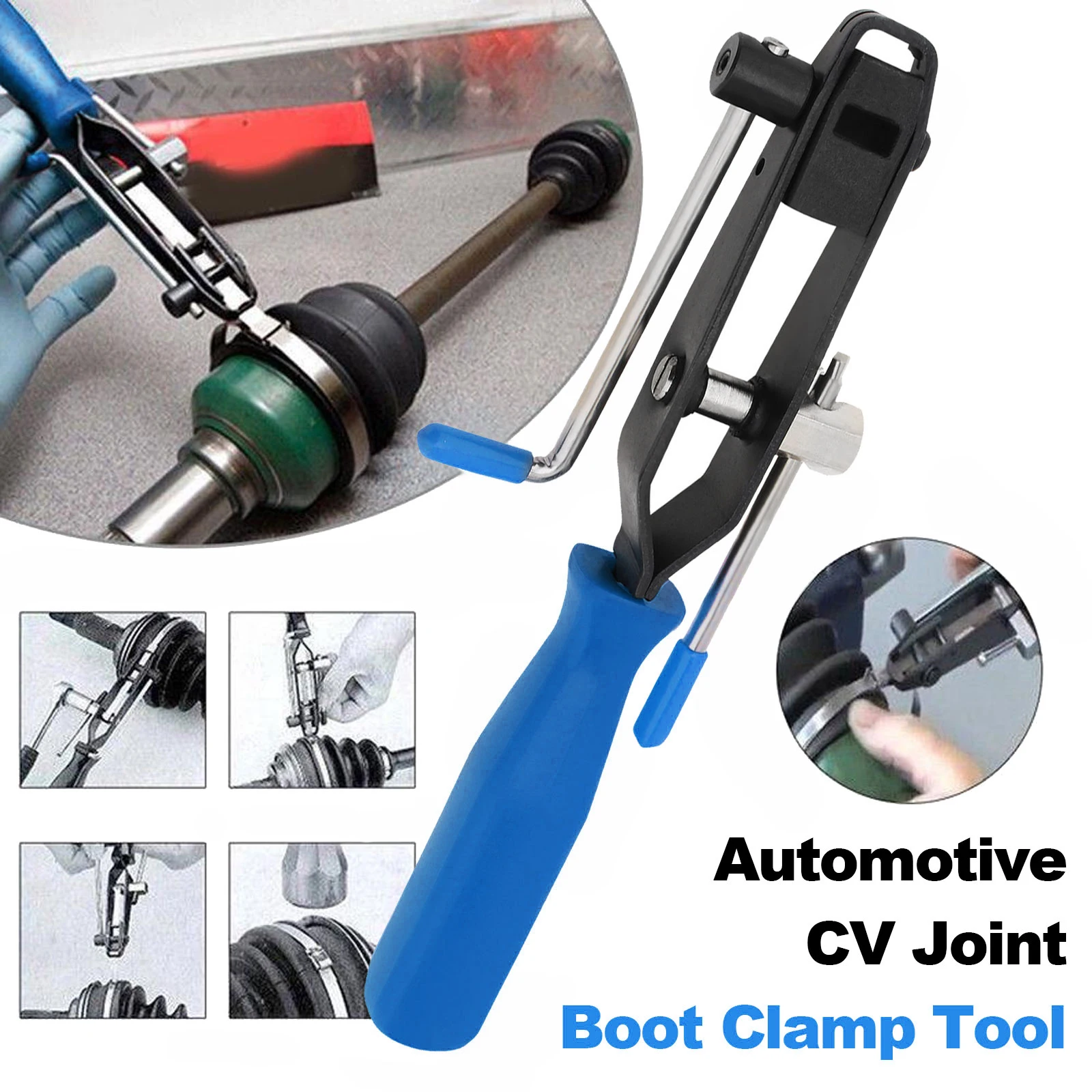 1 Set Blue Heavy Duty Antiskid CV Joint Boot Clamps Crimping Pliers for Most Car Accessories 10 Crimp Bands Ear Boot Tie Pliers