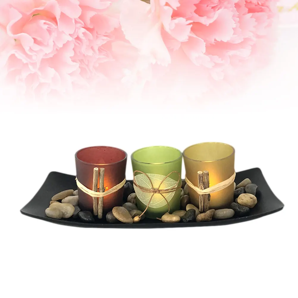 3Pcs Glass Candlesticks European Style Modern Texture Gorgeous Colors Perfect Decoration Centerpiece for Western Restaurant