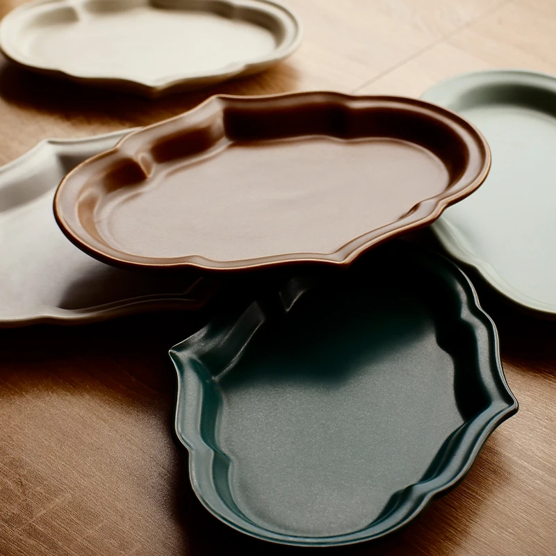 Jingdezhen Handmade Cerc Maple Le Di Deep Di Microwave Oven Se Diwaer Se Rough Glazed Vegetable Plate Fi Di