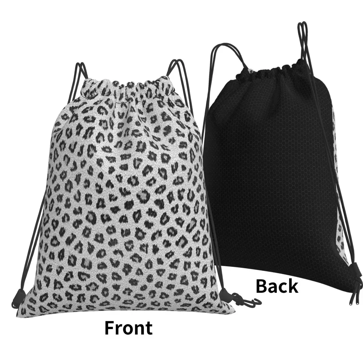 White Leopard Skin Backpacks Casual Drawstring Bags Sports Bag Book Bags for Travel Students