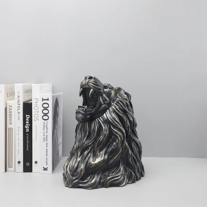 

Modern Creative Personality Lion's Head Resin Decorations Hallway Study Hotel Model Room TV Cabinet Home Decorations