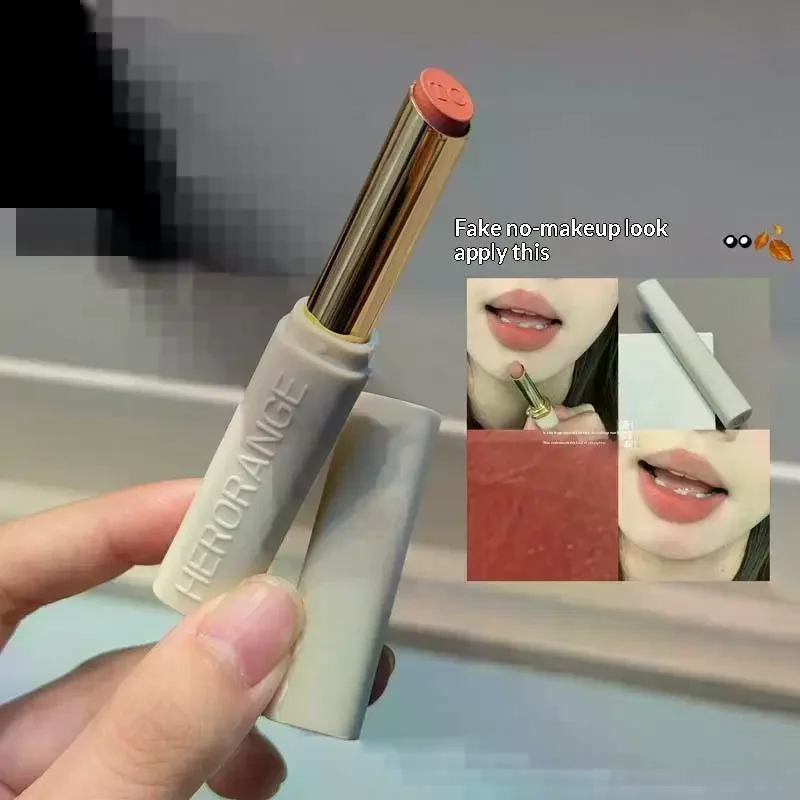 HERORANGE كريم أحمر شفاه غير لامع منخفض التشبع مخملي ليس من السهل أن يبهت أحمر شفاه غير لامع ملمع شفاه مقاوم للماء مكياج دائم