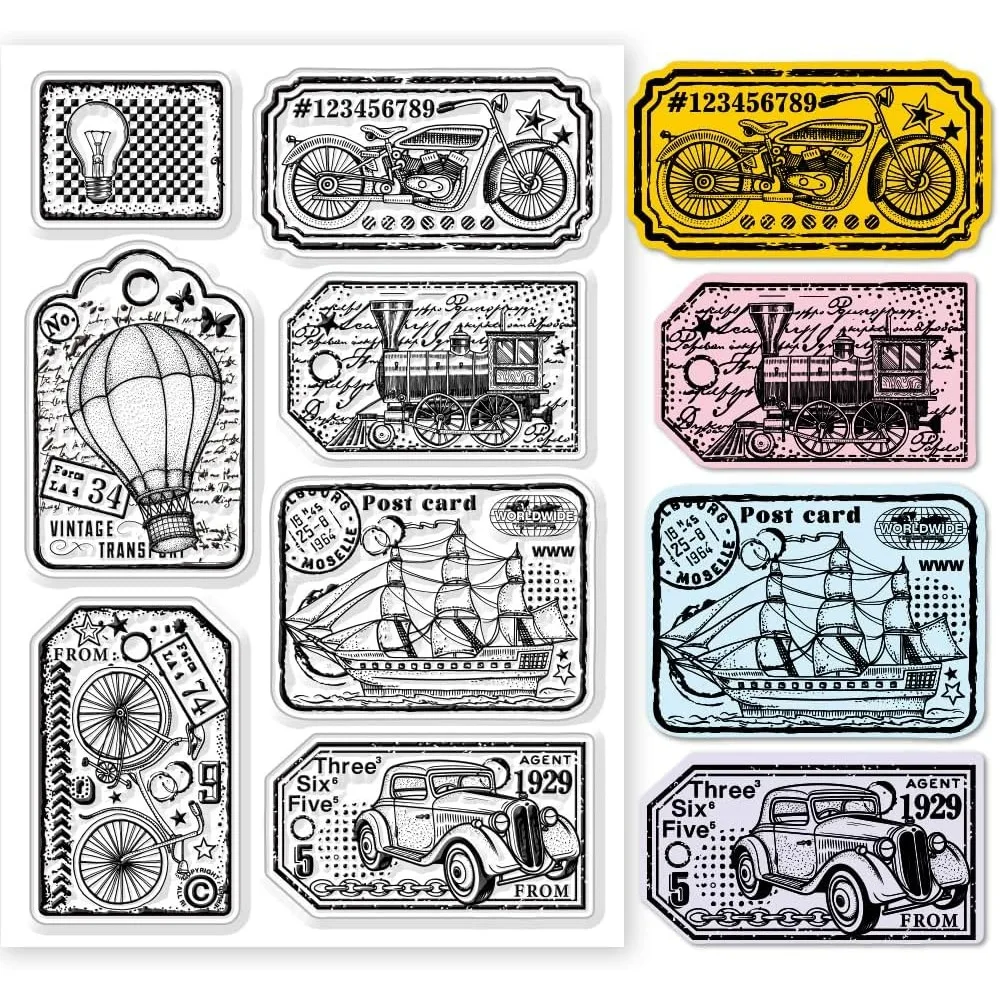 Vintage Transportation Labels Clear Stamps for DIY Scrapbooking Retro Travel Bookmarks Silicone Clear Stamp Seals Transparent