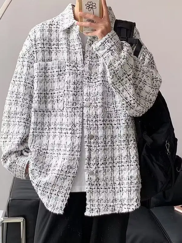 

Korean Sle Small Fraance Wind Coat Men's Spring Autumn High Sensation Haome Oversize Trendy Brand Plaid irt Sle Ja...