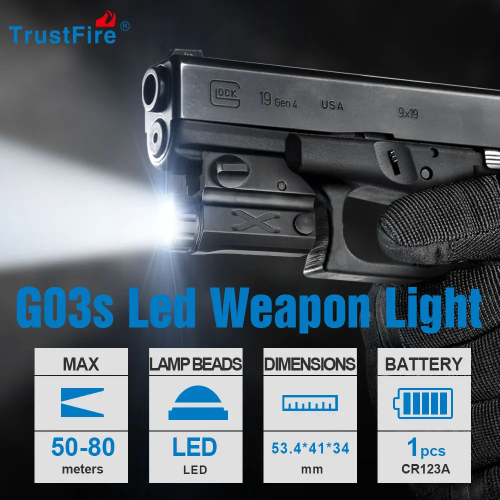

Trustfire G03S Pistol Tactical Flashlight Tactical Weapon Gun Light Quick Release Torch for MIL-STD-1919 and Glock sized rails