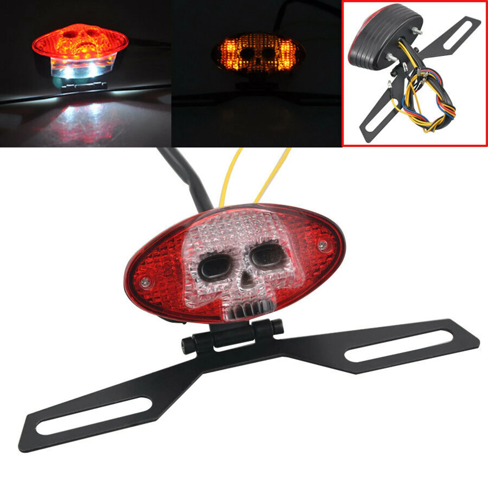 Universal 12V Motorcycle Taillight Rear 3D Skull Face Tail Light with Signal Light for Motorcycle