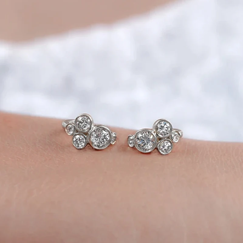 OXTAO zertifizierte Moissanit-Ohrringe, asymmetrisch, 3 mm, D-Farbe, VVS1, für Damen, 14 Karat Gold gefüllt, Creolen, Schmuck, Geschenk – Detail 2