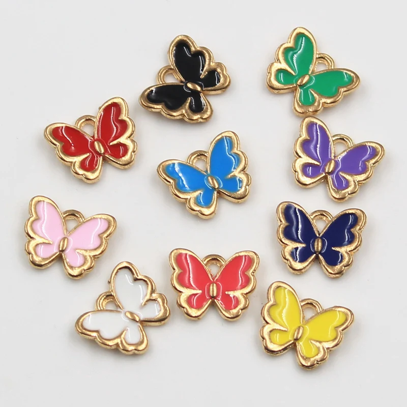 20pcs Charms Colorful Butterfly 11x13mm Drop Oil KC Gold Color Pendants DIY Crafts Making Findings Handmade Tibetan Jewelry