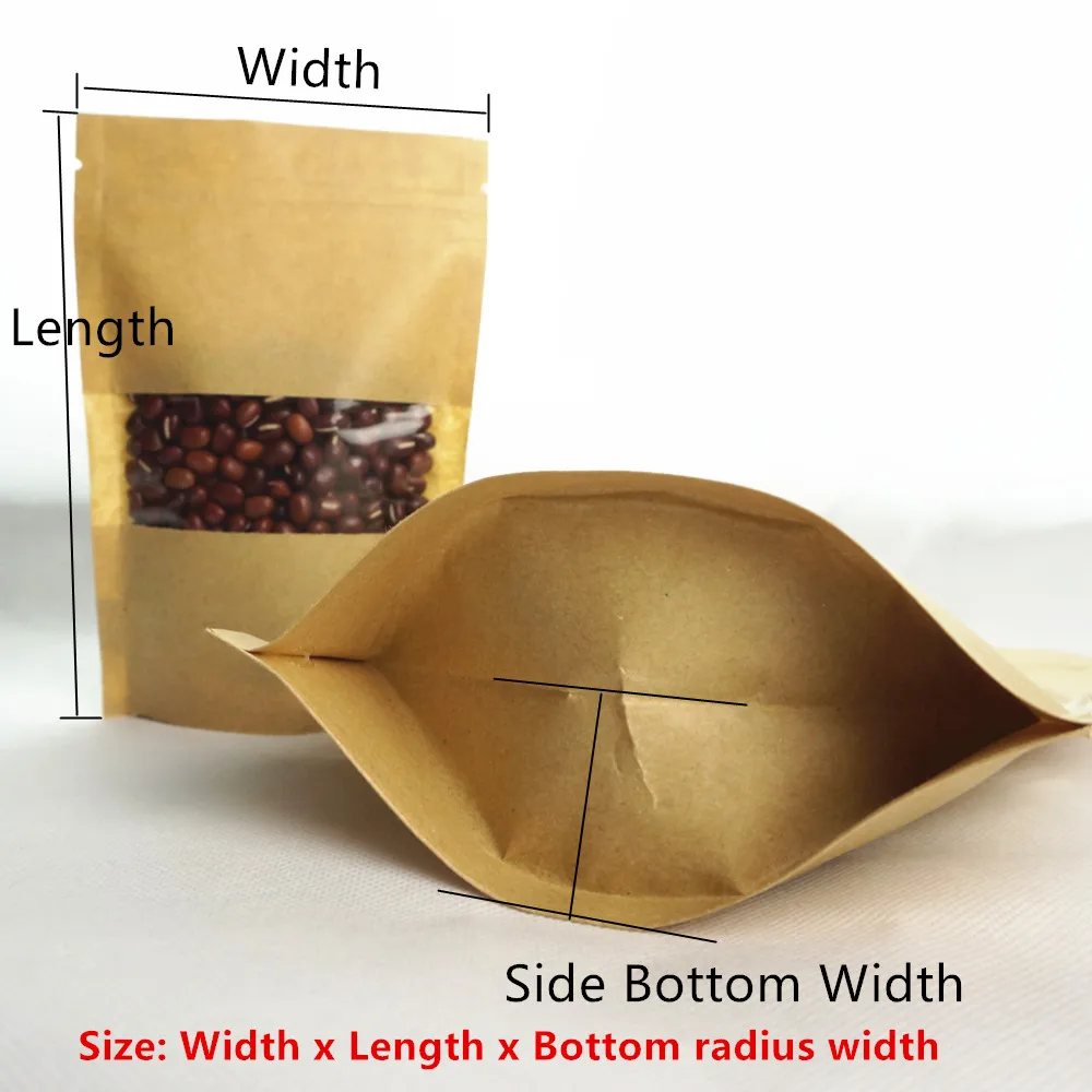 Brown Stand Up Kraft Paper Zip-lock Bag with Clear Window for Coffee, Tea, Nuts & Dry Food Packaging – Resealable,Moisture-Proof