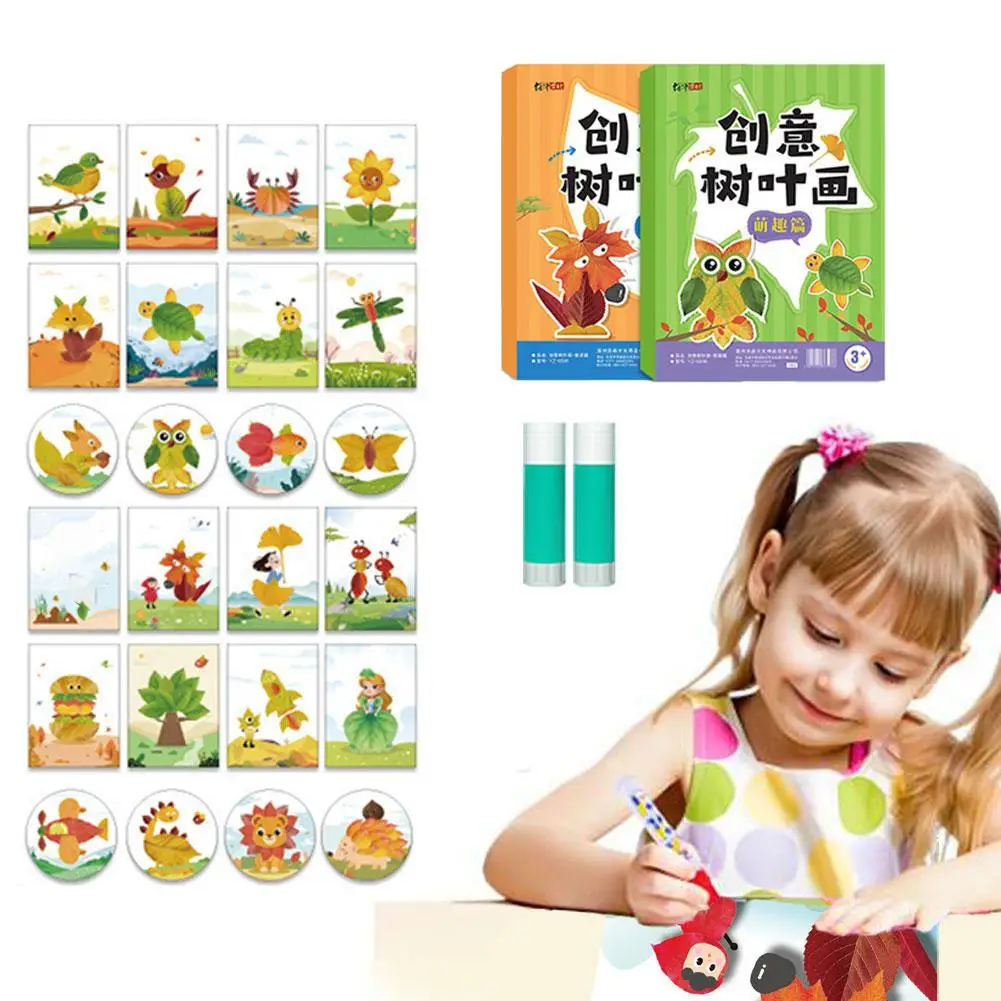 Originality Paper Leaf Painting Sticker Books DIY Creative Leaf Art Craft Kit for Kids Handmade Educational Toys Cartoon St I3L7