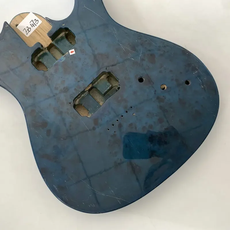 EB473 Tapa de madera transparente de Color azul con ceniza sólida, cuerpo de guitarra eléctrica sin terminar, cuerda a través del cuerpo, 2 pastilla Humbucker