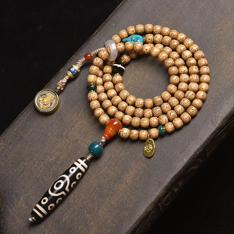 الدجاج الدهون القمر الأصفر بودي سوار 108 قلادة سبحة صلاة بوذية #4