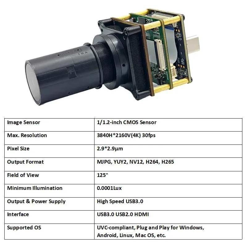 Module de caméra USB 3.0 4K 8MP HD Starlight IMX585 avec Interface HD type-c, éclairage 0.0001LUX, conforme à UVC, Plug and Play