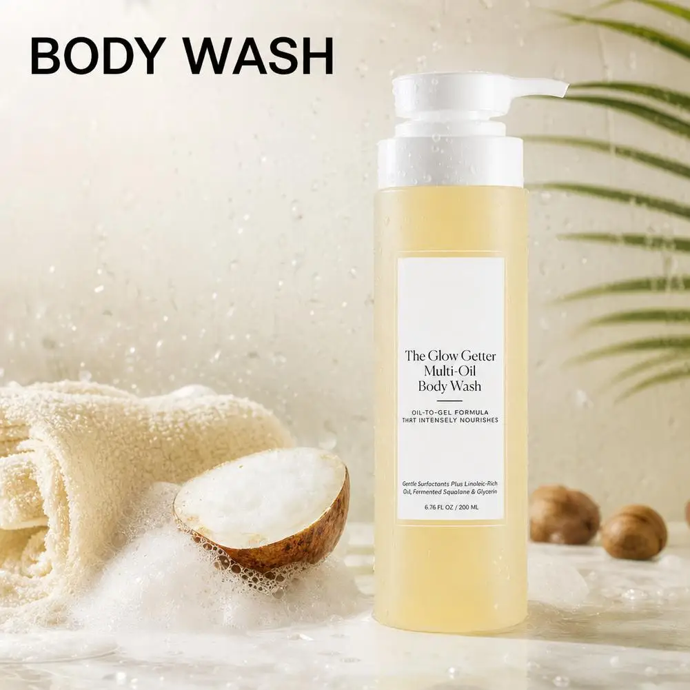 200ml Oil-to-Gel Squalane Glycerin Shower Gel The Glow Getter Multi-Oil Hydrating Body Wash Deep Nourishing Body Cleansing Oil