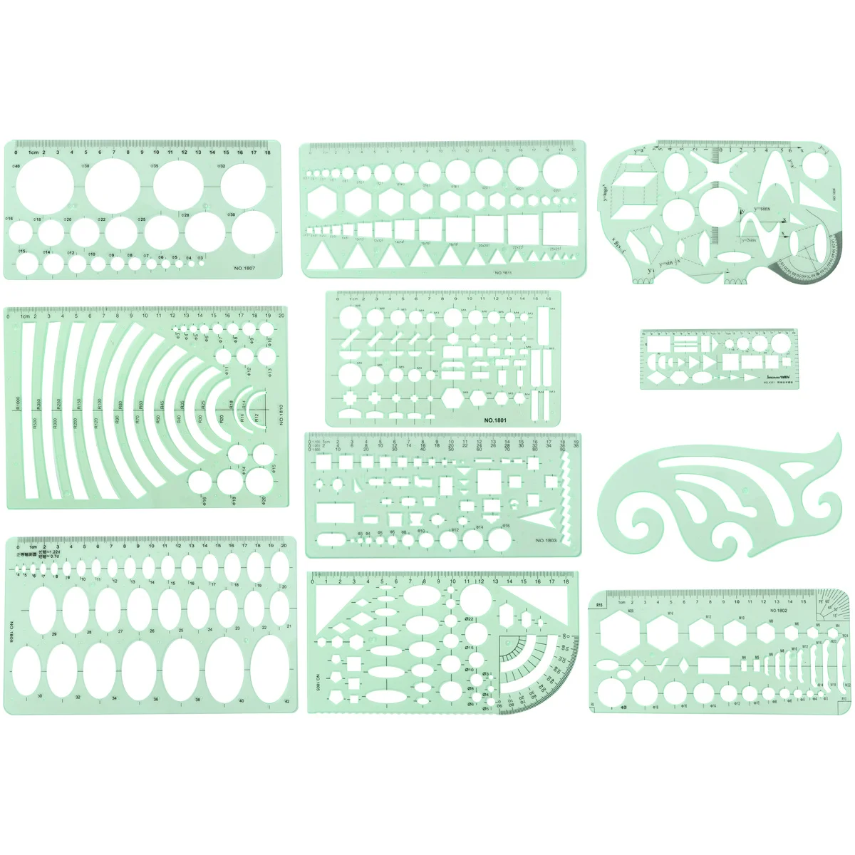 11 pcs Drawing Template Ruler Set Transparent Orange Geometric Shapes For Design Architecture Drafting Tools Painting Aid Rulers