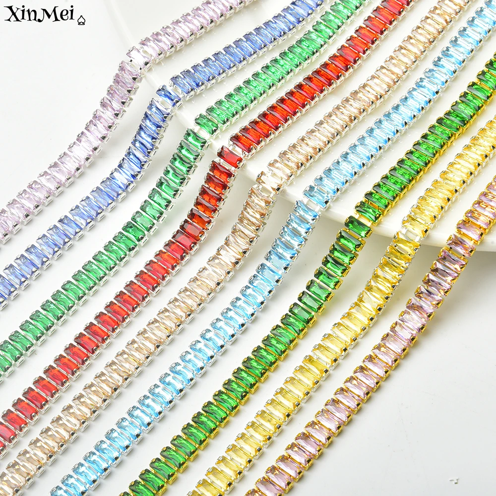 New Color Rectangle Crystal Chain in Nail Art Luxury Claw Zircon Rhinestone Trimmings Gemstone Diy Jewelry Clothing Accessories