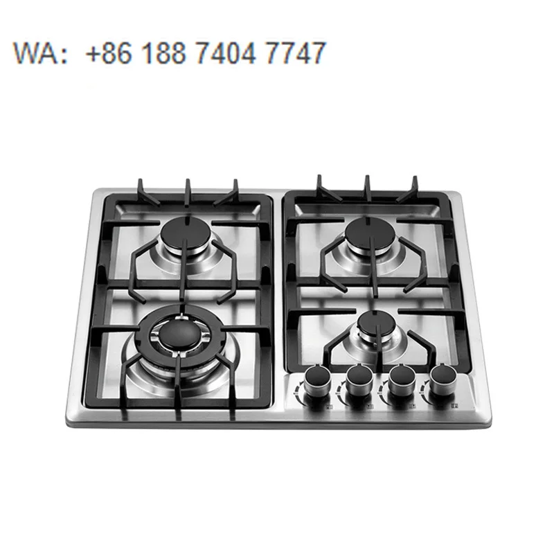 

Factory Wholesale Built in 4 Burner Gas Hob 60cm Stainless Steel with Cast Iron Pan Support FFD for Home Kitchen
