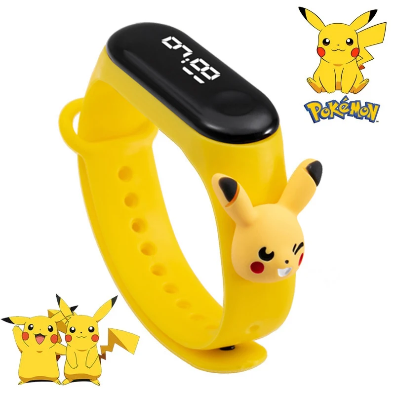 Pokemon Digital Watch Anime Pikachu Squirtle Eevee Charizard Student Silicone LED Watch Kids Puzzle Toys Children Birthday Gifts