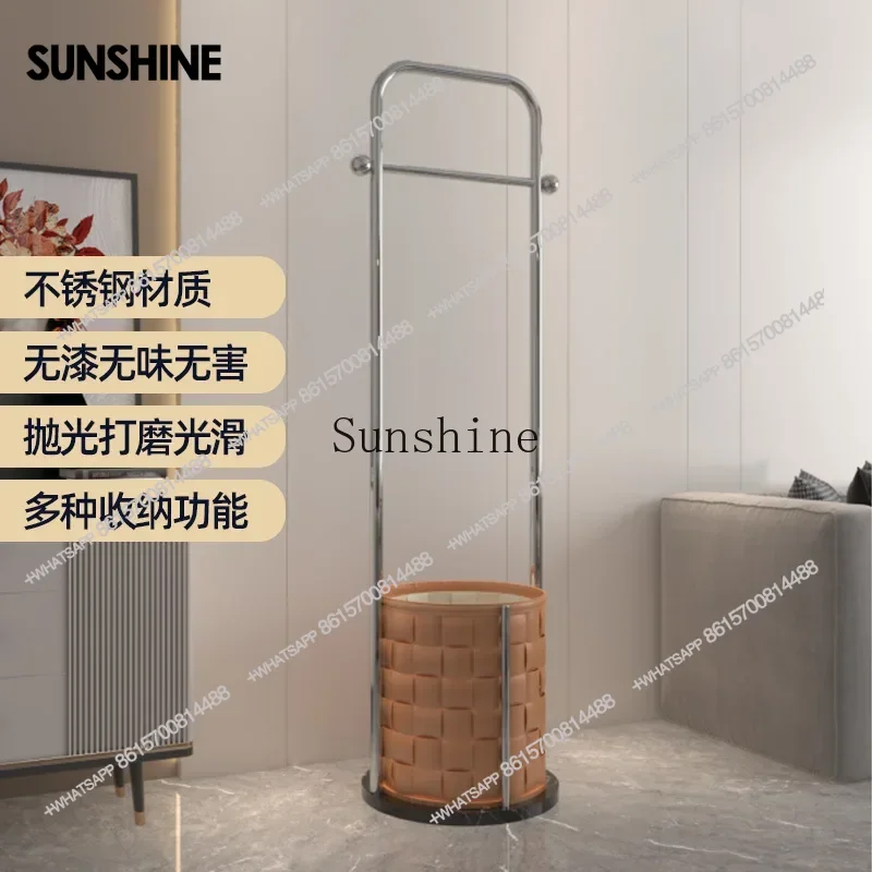 

Bedroom high-end saddle leather dirty clothes basket floor universal wheel mobile hangerX