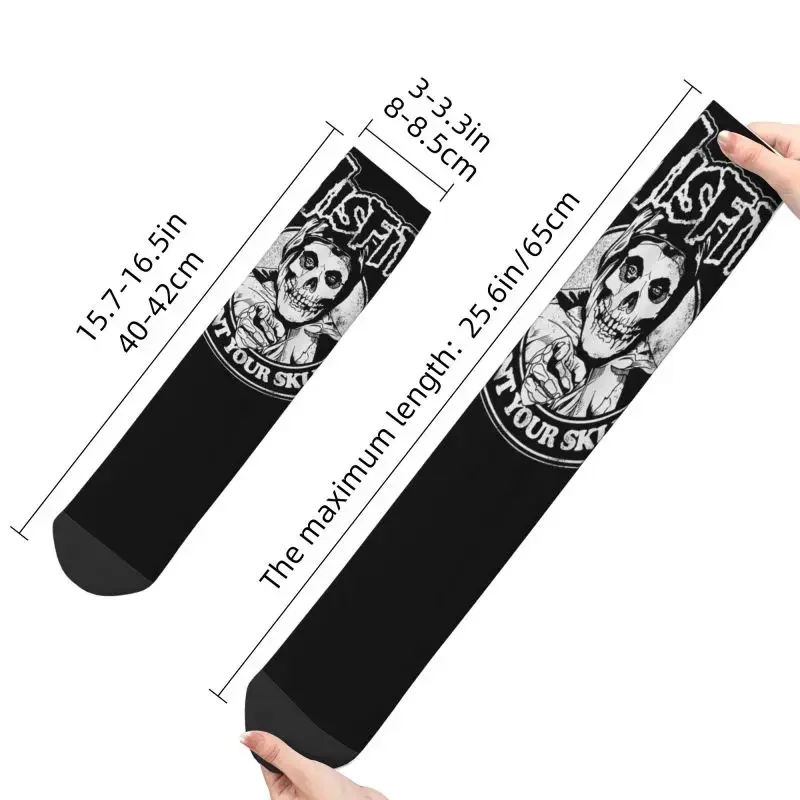 Fashion Print Misfits Skull Socks for Men Women Stretch Summer Autumn Winter Punk Rock Music Crew Sock Breathable Sports Socks