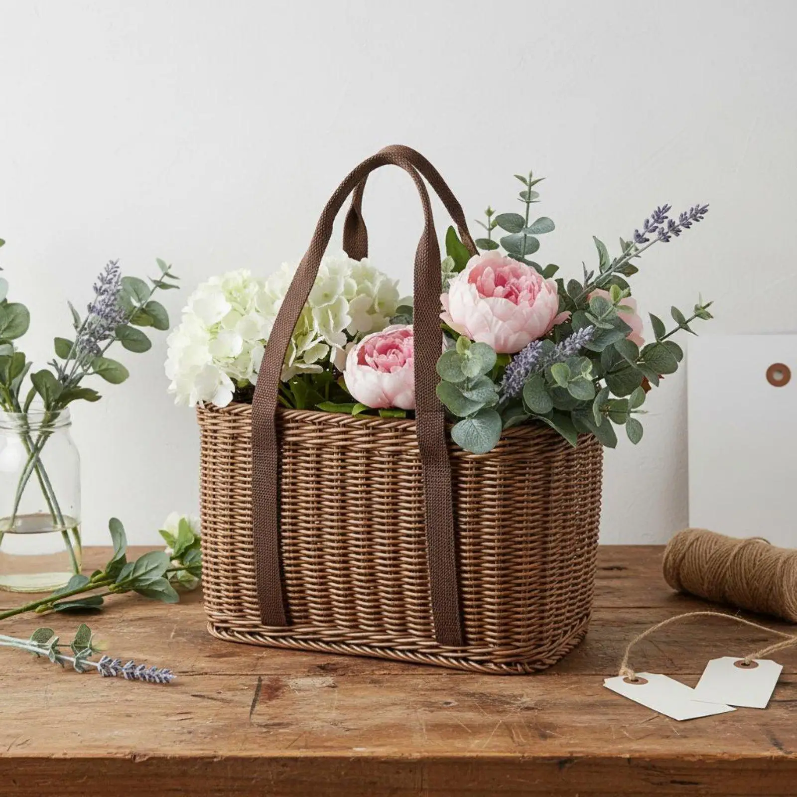 Country Handcrafted Woven Basket for Picnic Fruit Display and Storage Basket for Laundry and Flowers