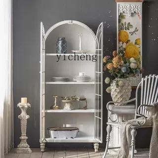 

XL French side cabinet entrance living room shoe cabinet white retro glass bookcase decoration