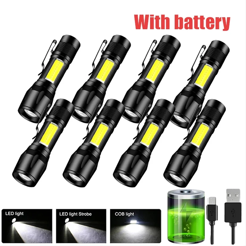 Mini COB Torch LED Rechargeable Flashlight Portable USB Charging Flashlight High Power Camping Waterproof Long Range Lantern