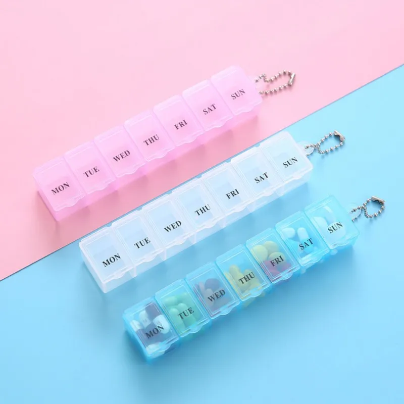 7Days Medicine Pillboxes Weekly Pill Organizer Container Tablet Holder Storage Box Vitamin Pill Case Anti-accidental Open Design