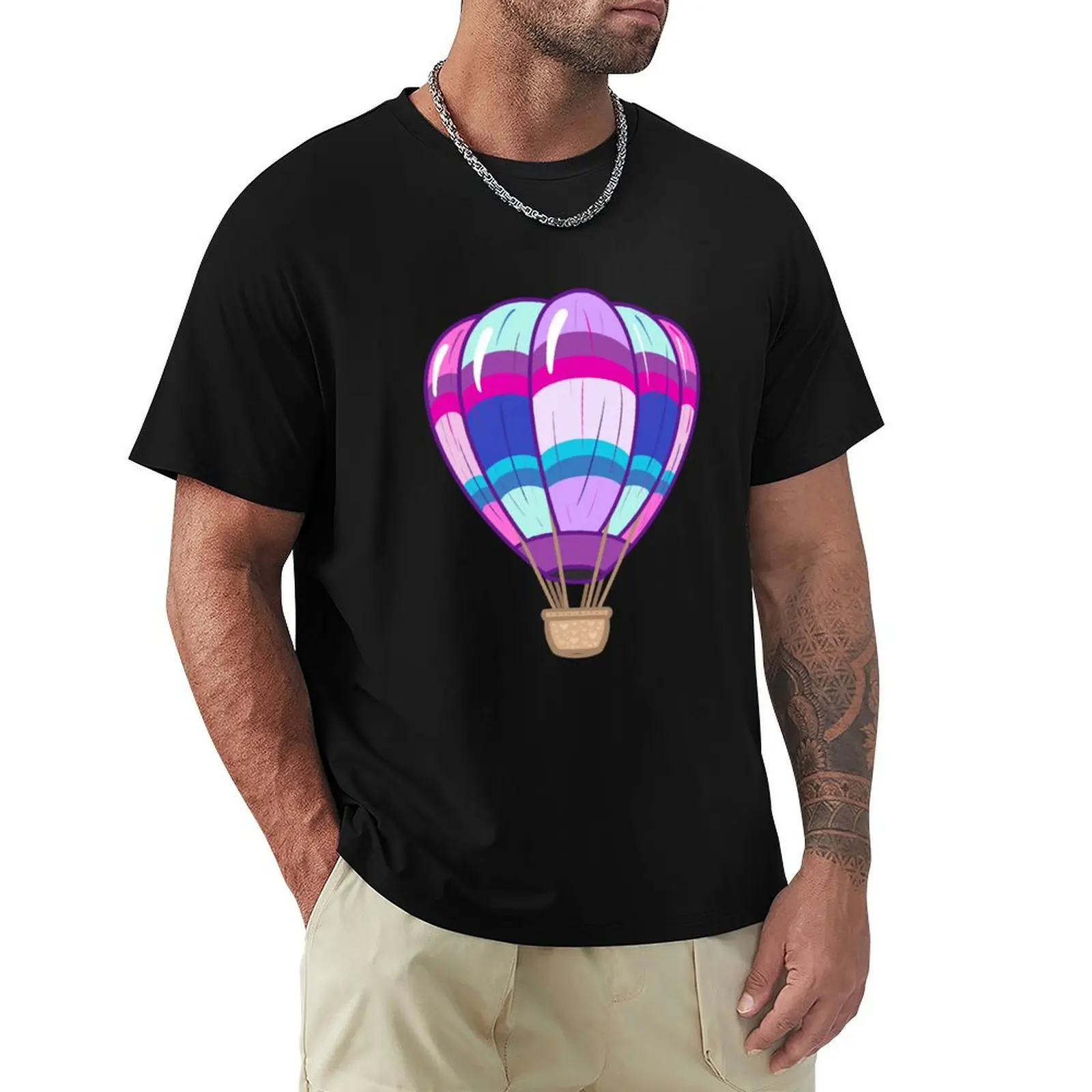 Hot air balloon with fuchsia and violet lines T-Shirt Lightweight Hiking T-Shirt