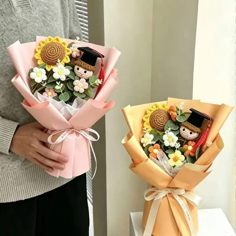 Handmade Knitted Bouquets Sun Flower Bouquet Crochet Flowers Graduation Gifts Hand Knitted Bouquets ramo flores