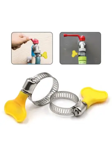 5/10pcs 8-44mm Adjustable Yellow Plastic Handle Hand Twist Hose Clamps Worm Driving 201 Stainless Steel Pipe Clips For Tube