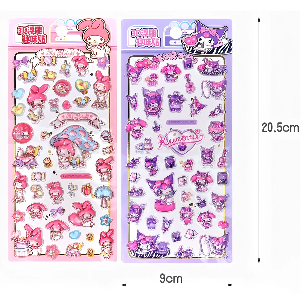 4pcs Kawaii Cartoon Kuromi 3D Relief Stickers Melody Cinnamoroll Decorative Luggage Laptop Cute Cartoon Crystal Sticker Toy Gift - Image 5