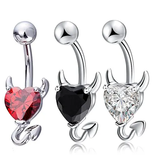 Popular Devil Heart Belly Clasp Umbilical Nail Girls Vintage Love Heart Diamond 14G Surgical Steel Umbilical Cord Earrings