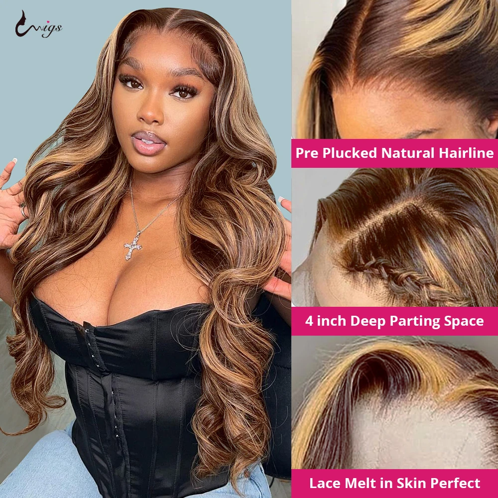 Clearance Wig 13x4 Highlight Lace Front 100% Human Hair Wig Ship From US Body Wave Lace Frontal Wig Brazilian Wig For Women