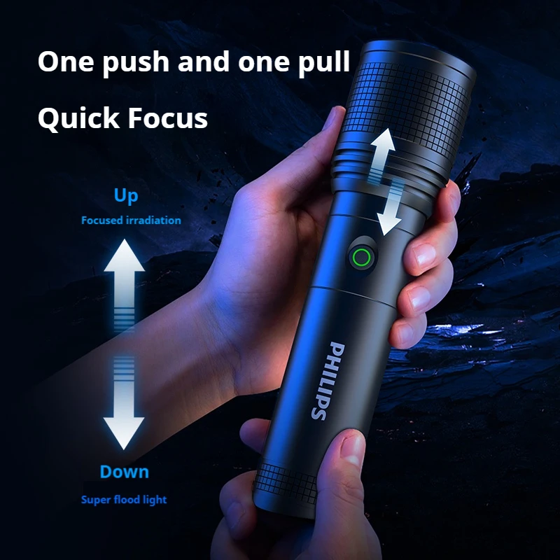 Philips ultra-long zoom infinitely dimmable flashlight multi-speed mode free switching multi-segment heat dissipation long grip