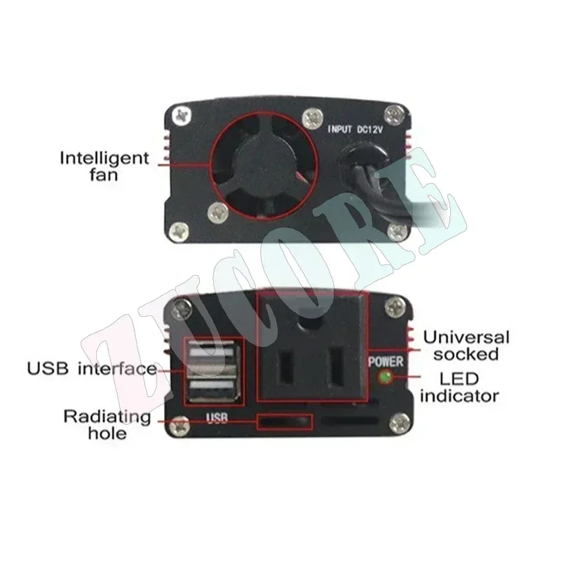 150W/200W Wechselrichter Wechselrichter Mobiles USB-Ladegerät Solar-Wechselrichter DC 12V zu AC 110V/220V Stromwandler