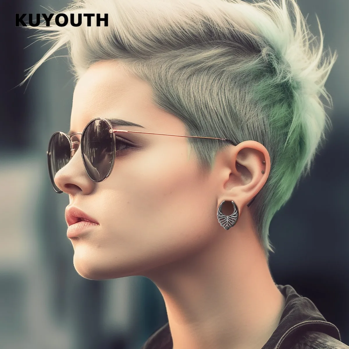� KUYOUTH Blattförmige Ohr-Tunnel, Hohle Dehner, Sattel-Expander, Piercing-Schmuck, Ohrringe aus Kupfer, 2 Stück – Detail 4