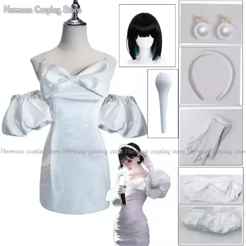 Customized Sua Cosplay Costume Wig Anime Alien Stage Cosplay Costume Microphone White Dress Ear Studs Short Wig Gloves Suit