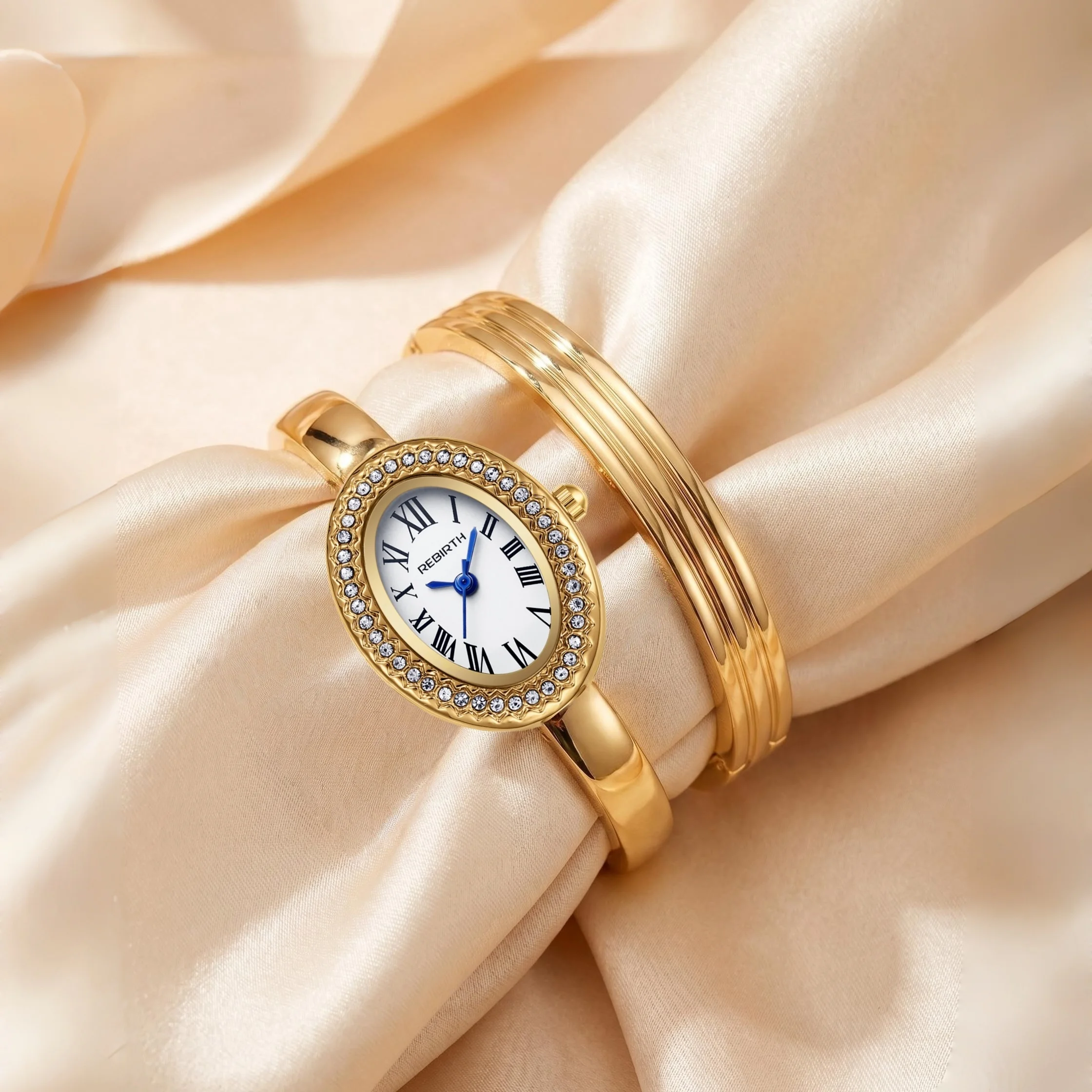 2-Piece Set of Women's Watch and Bracelet Set, Casual, Simple, Fashionable, Versatile Gold Set Watch