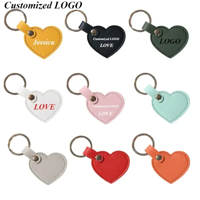 

Customized Logo Colorful Fashion Love Leather Keychain Men Women Personalized Keyring Laser Engrave Key Chain Gift Wholesale