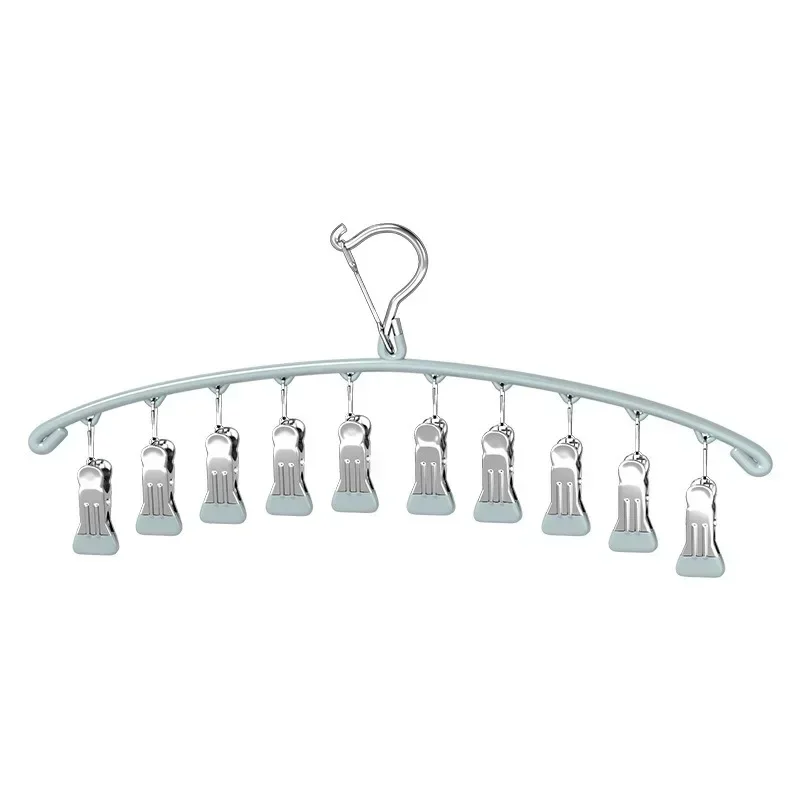 Stainless Steel Clips Socks Clothes Hanger Windproof 10 Clips Curved Hanger multiple clips Drying Pants Closet Organizer