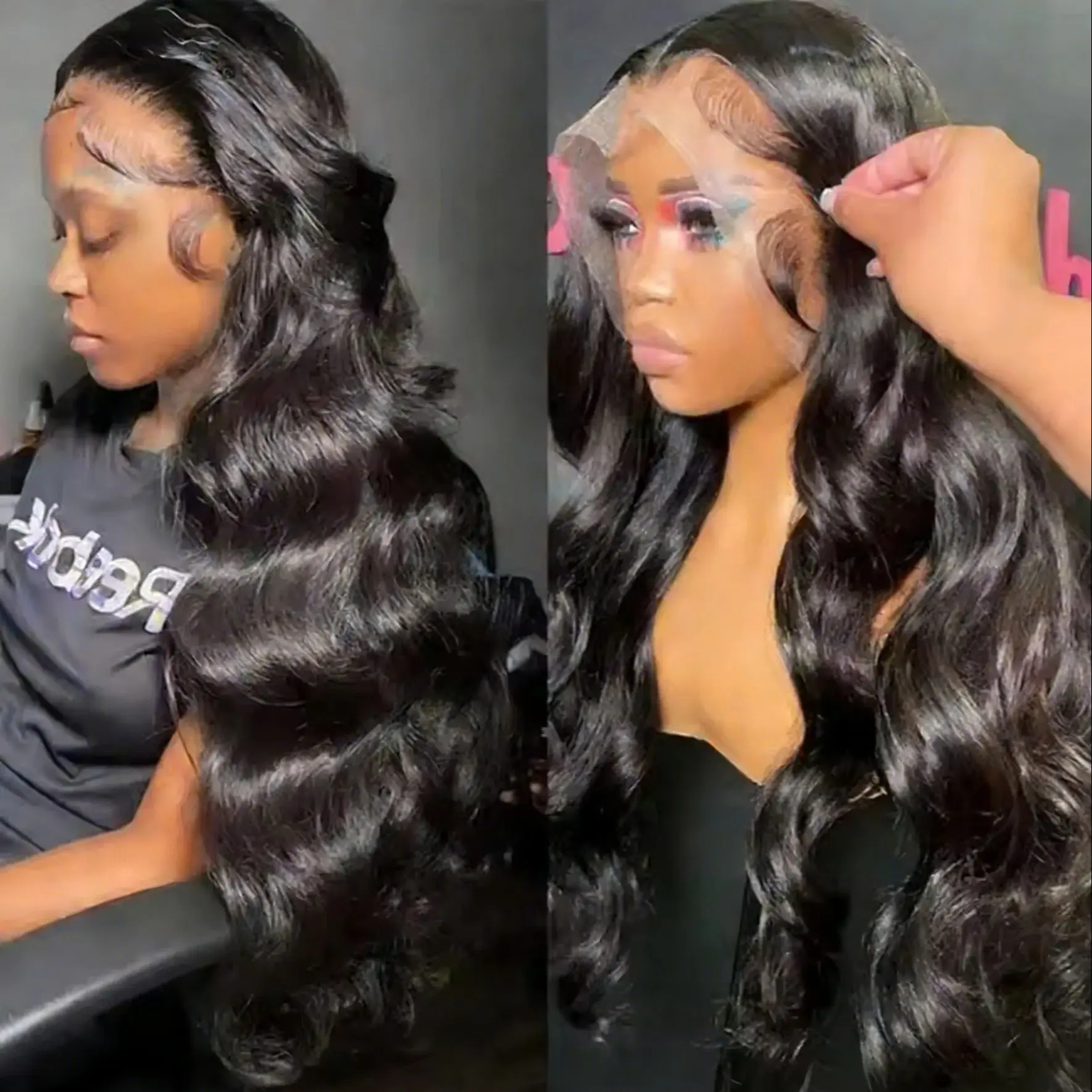 

Парик с волнистыми локонами и прозрачной кружевной передней частью из бразильских натуральных волос для женщин, парик из натуральных волос Реми с эффектом Body Wave